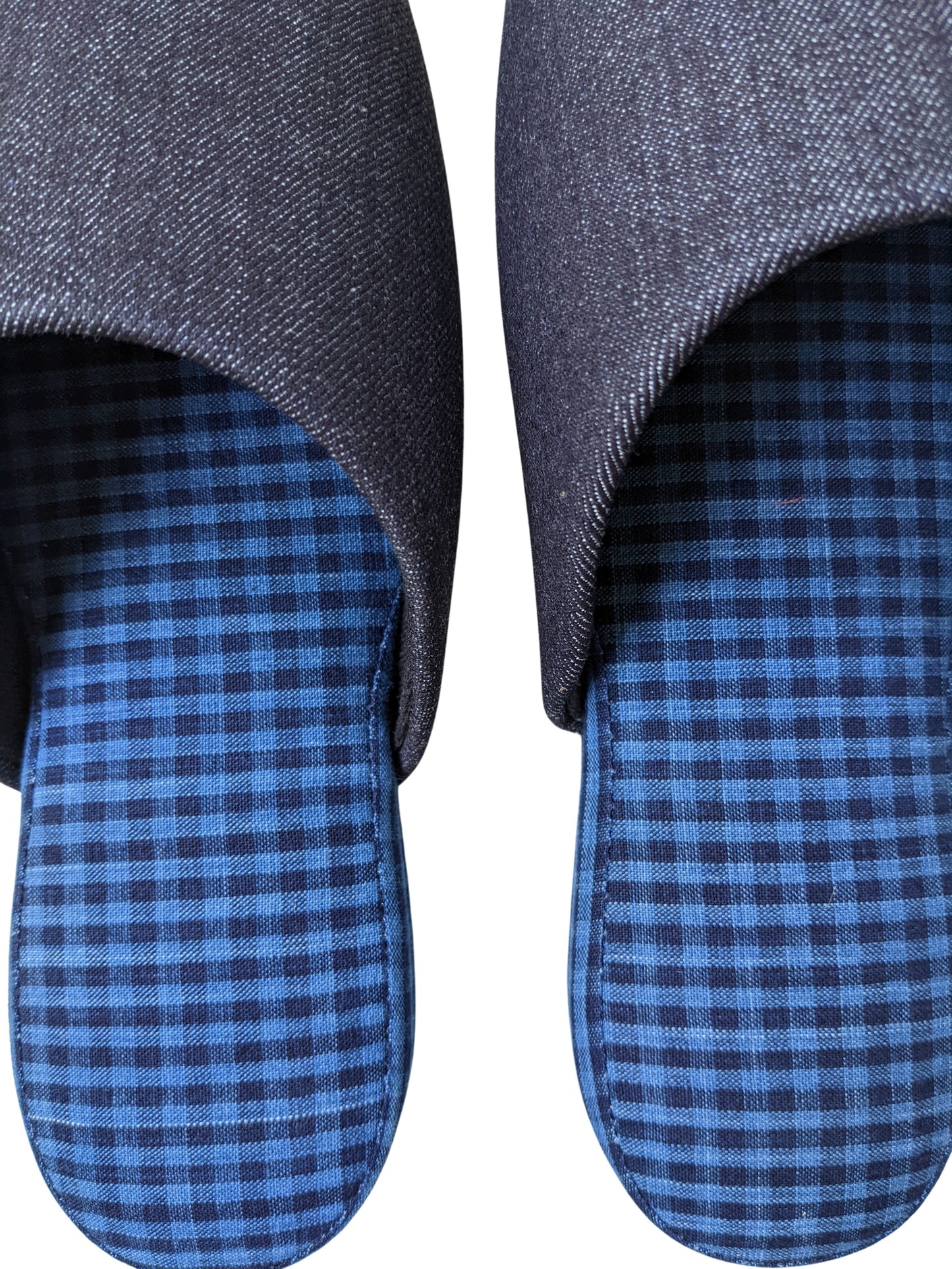 Denim Blue Checkered Plaid Mix Slippers [Black wool felt sole] 2 size Large / XL