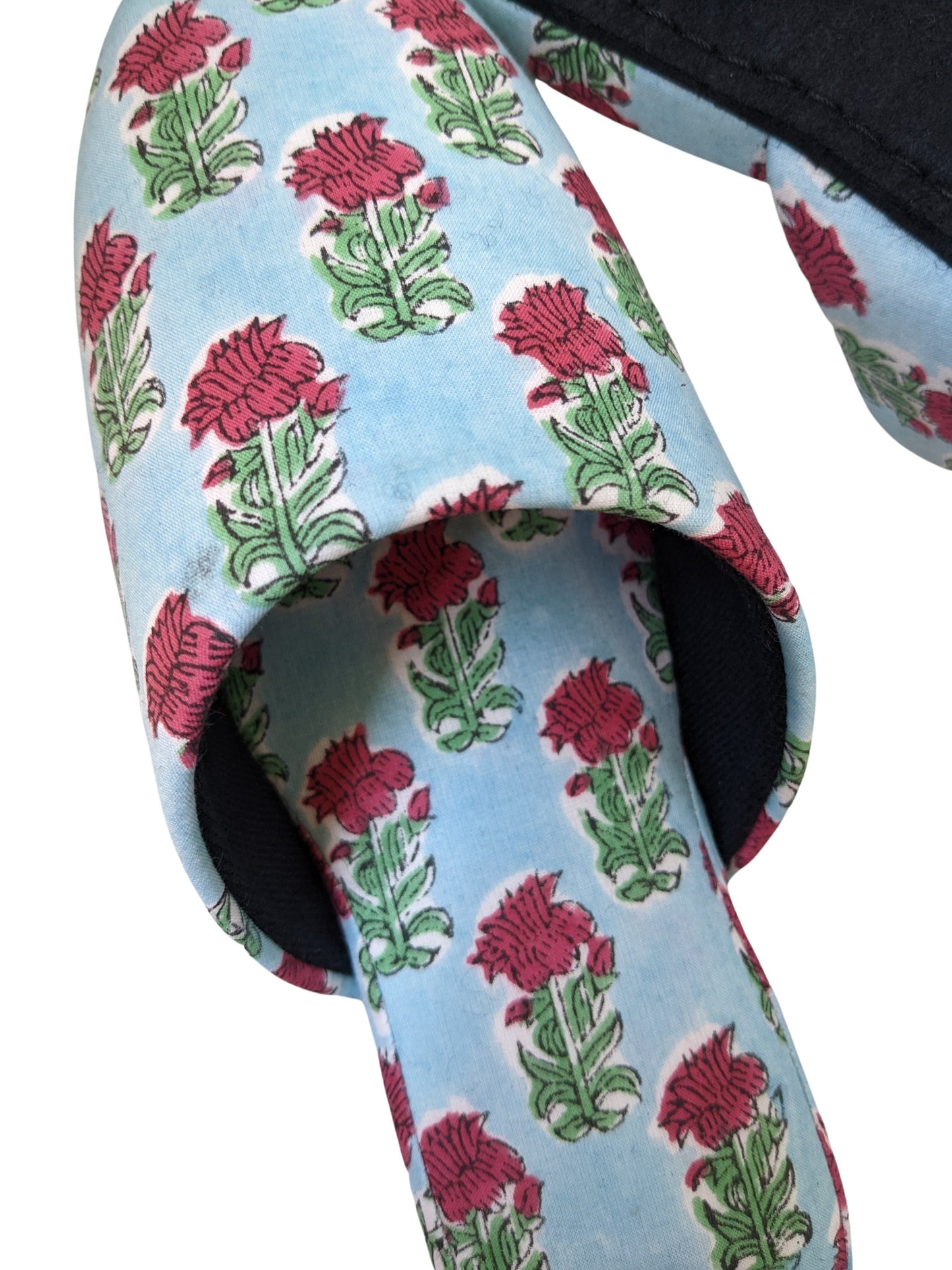 Medium Block Printing Flowers Mix Slippers [Black wool felt soles] MF2209 [Size Medium]