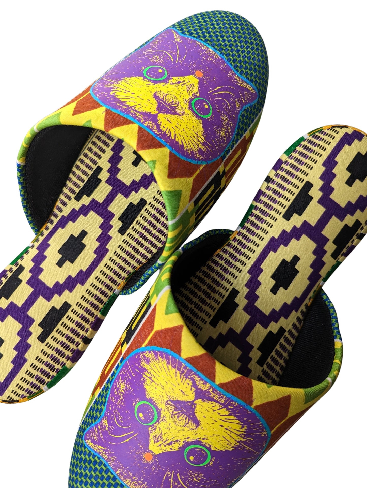XL Satoshi Onodera / FujiTama-Chang Cat mix slippers  #2023SS02 / Silkscreen Printed Mix Slippers [Black wool felt sole] XL