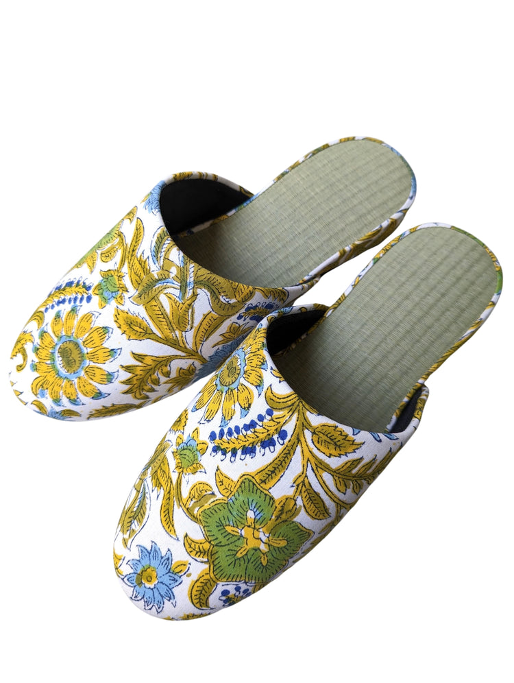 [Large] Tatami Block Printing Flowers Slippers 2023L-A