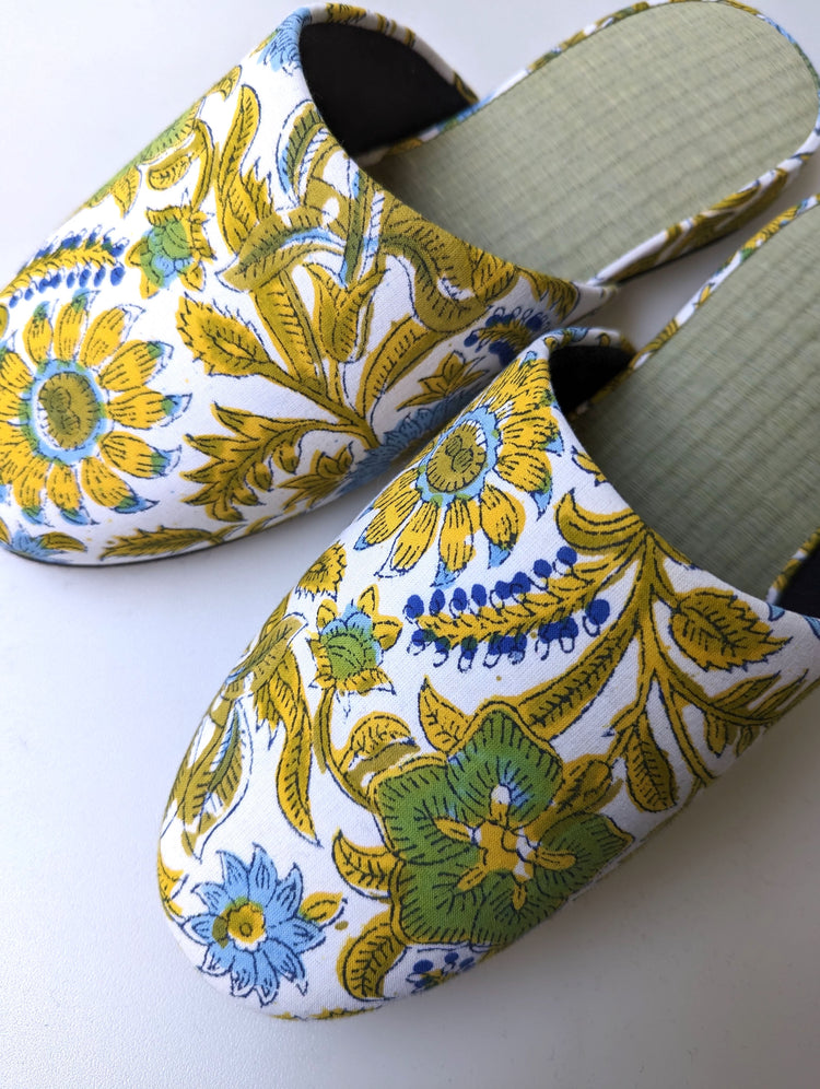 [Large] Tatami Block Printing Flowers Slippers 2023L-A