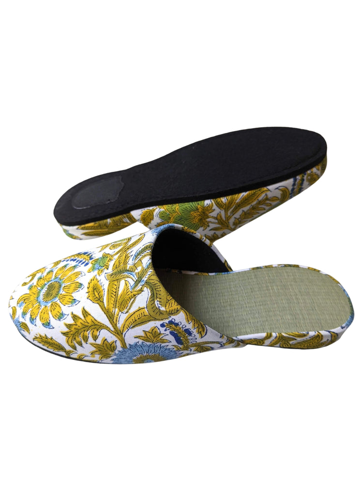 [Large] Tatami Block Printing Flowers Slippers 2023L-A