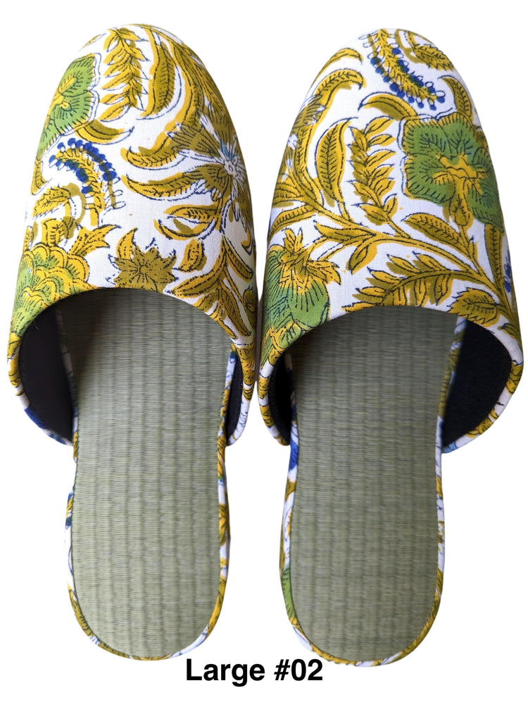[Large] Tatami Block Printing Flowers Slippers 2023L-A