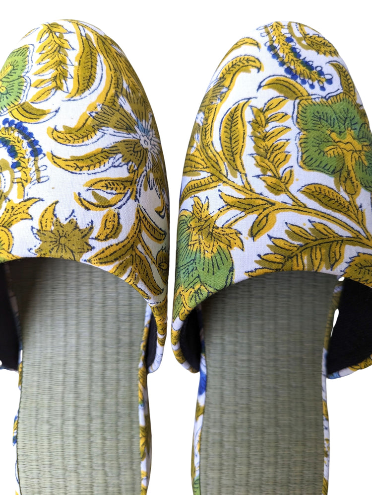[Large] Tatami Block Printing Flowers Slippers 2023L-A