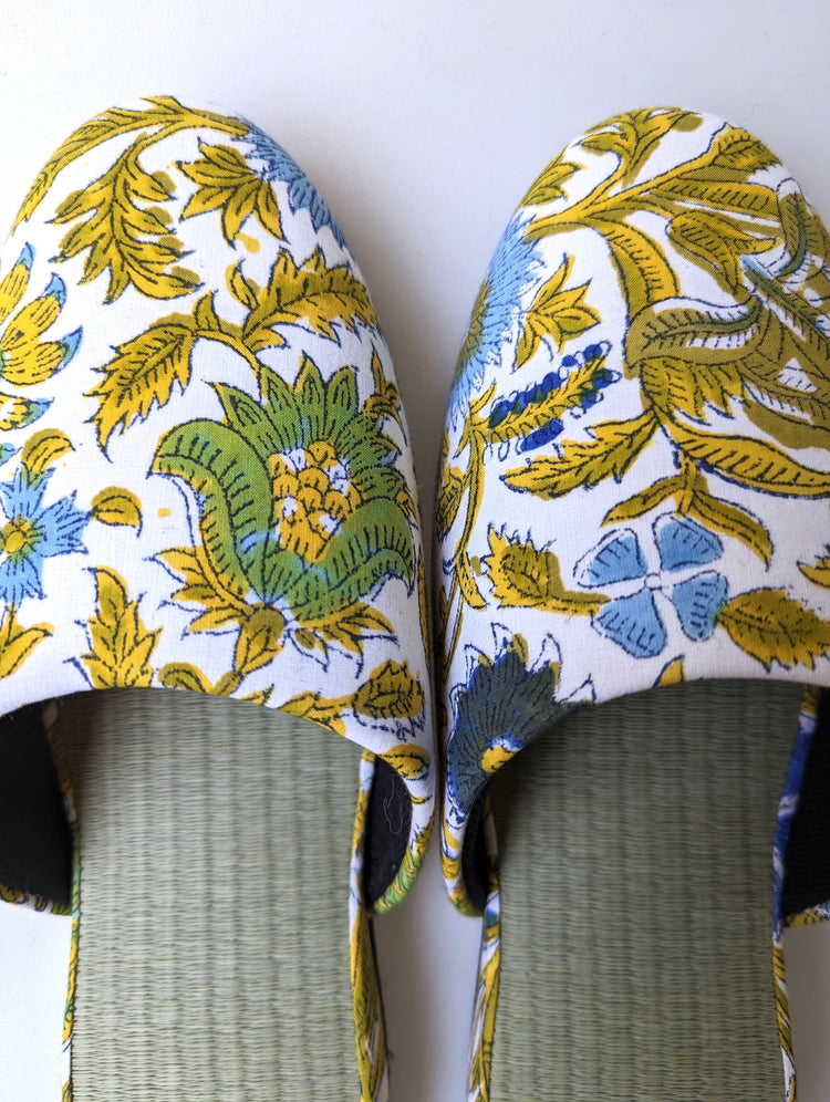 [Large] Tatami Block Printing Flowers Slippers 2023L-A