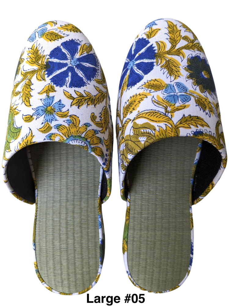 [Large] Tatami Block Printing Flowers Slippers 2023L-A