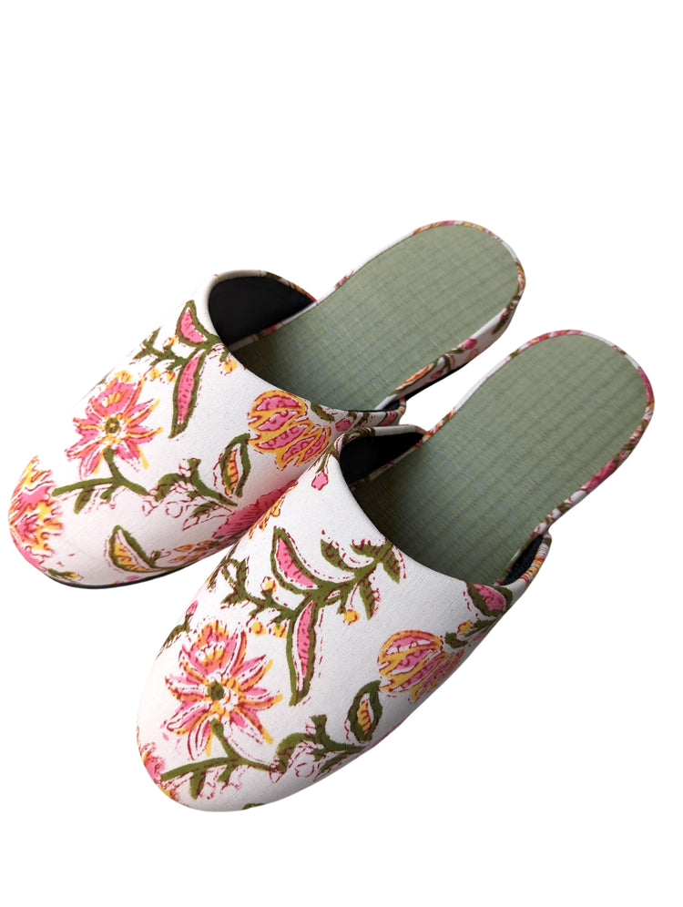 [Large] Tatami Block Printing Flowers Slippers 2023L-B