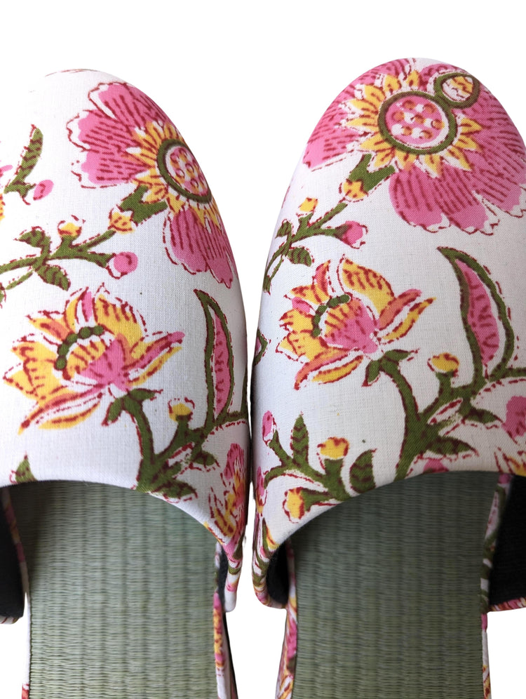 [Large] Tatami Block Printing Flowers Slippers 2023L-B