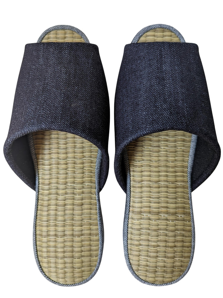 [SALE] Open-toe TATAMI(Mix color)  Denim Slippers Mix color [Black Wool Felt Sole] / Simple [Denim Hiroshima]
