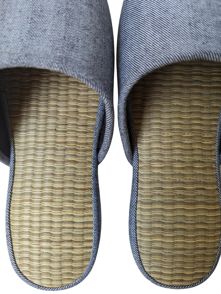 [SALE] Open-toe TATAMI(Mix color)  Denim Slippers Mix color B-type [Black Wool Felt Sole] / Simple [Denim Hiroshima]