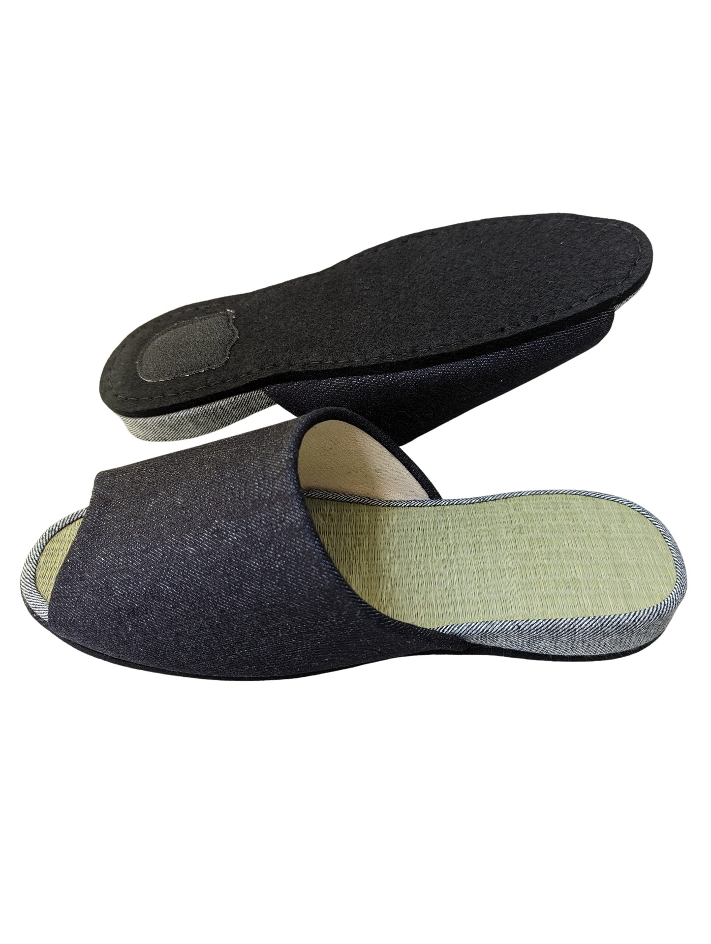 Open-toe TATAMI Denim Slippers A-Type [Black Wool Felt Sole] / Simple [Denim Hiroshima]