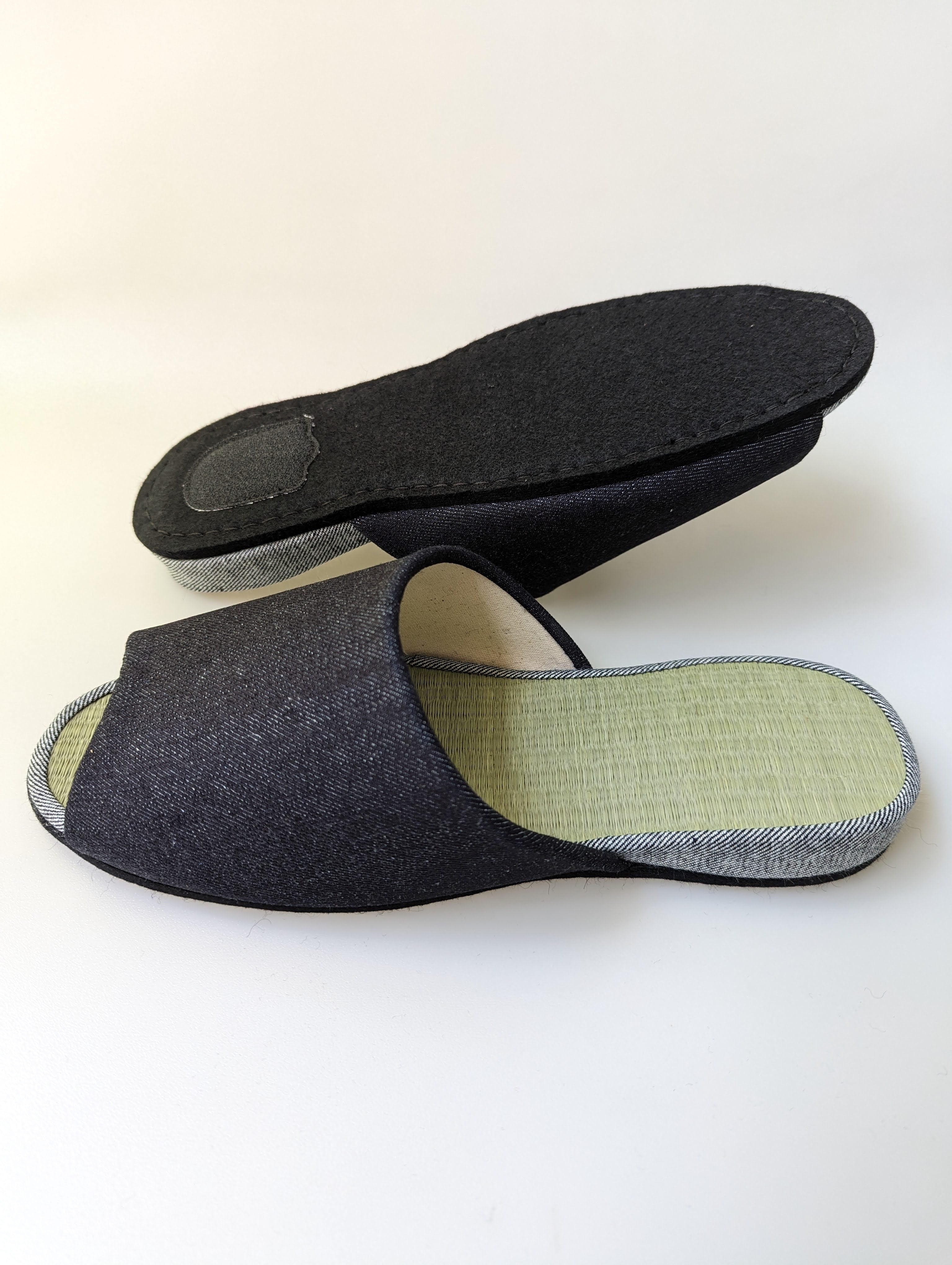 Open-toe TATAMI Denim Slippers A-Type [Black Wool Felt Sole