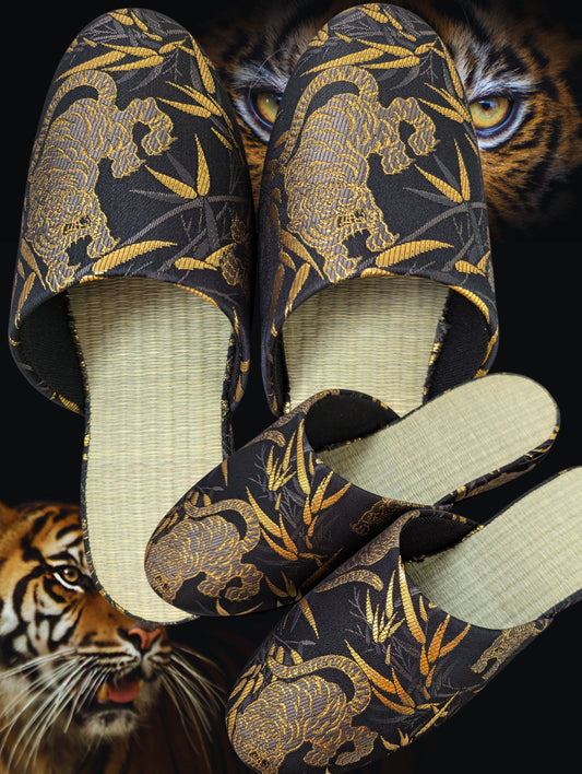 TATAMI × Baihu Byakko Tiger Slippers [Black Wool Felt Sole]