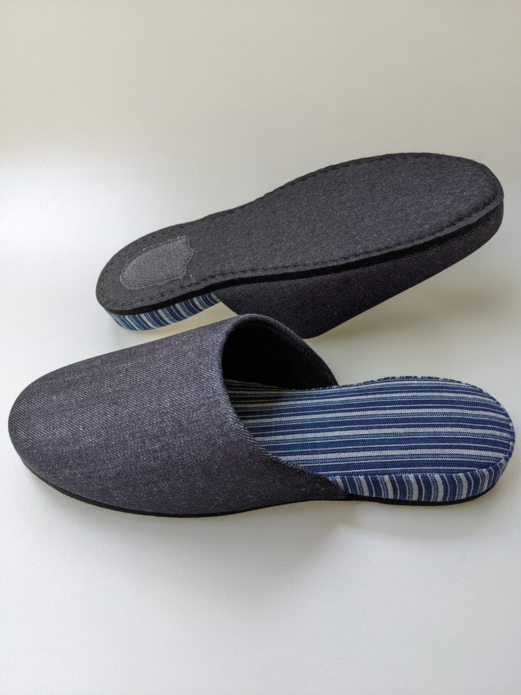 Denim Stripe Mix Slippers [Black wool felt sole] (Japan Blue Stripe B) 3 size Medium / Large / XL