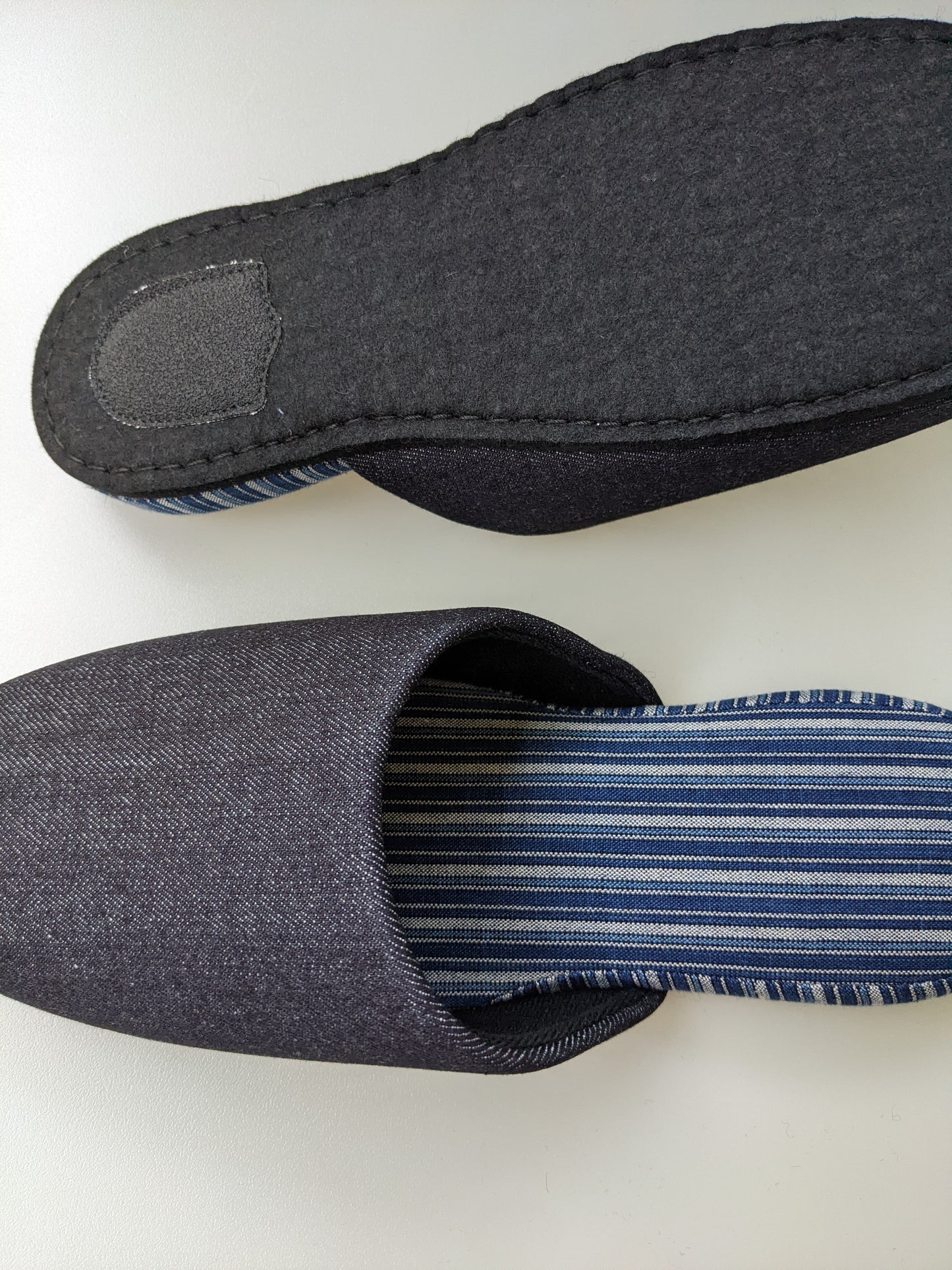 Denim Stripe Mix Slippers [Black wool felt sole] (Japan Blue Stripe B) 3 size Medium / Large / XL