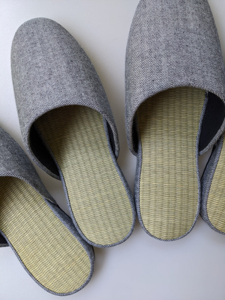 TATAMI Denim Slippers B-Type  [Black Wool Felt Sole] / Simple [Denim Hiroshima]