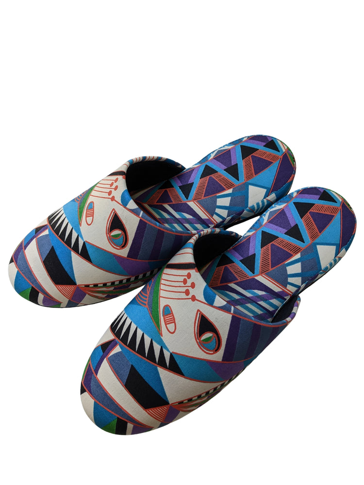 Large Batik Wax Special Printing Mix Slippers [Black wool felt soles] LF2210 [Size Large]