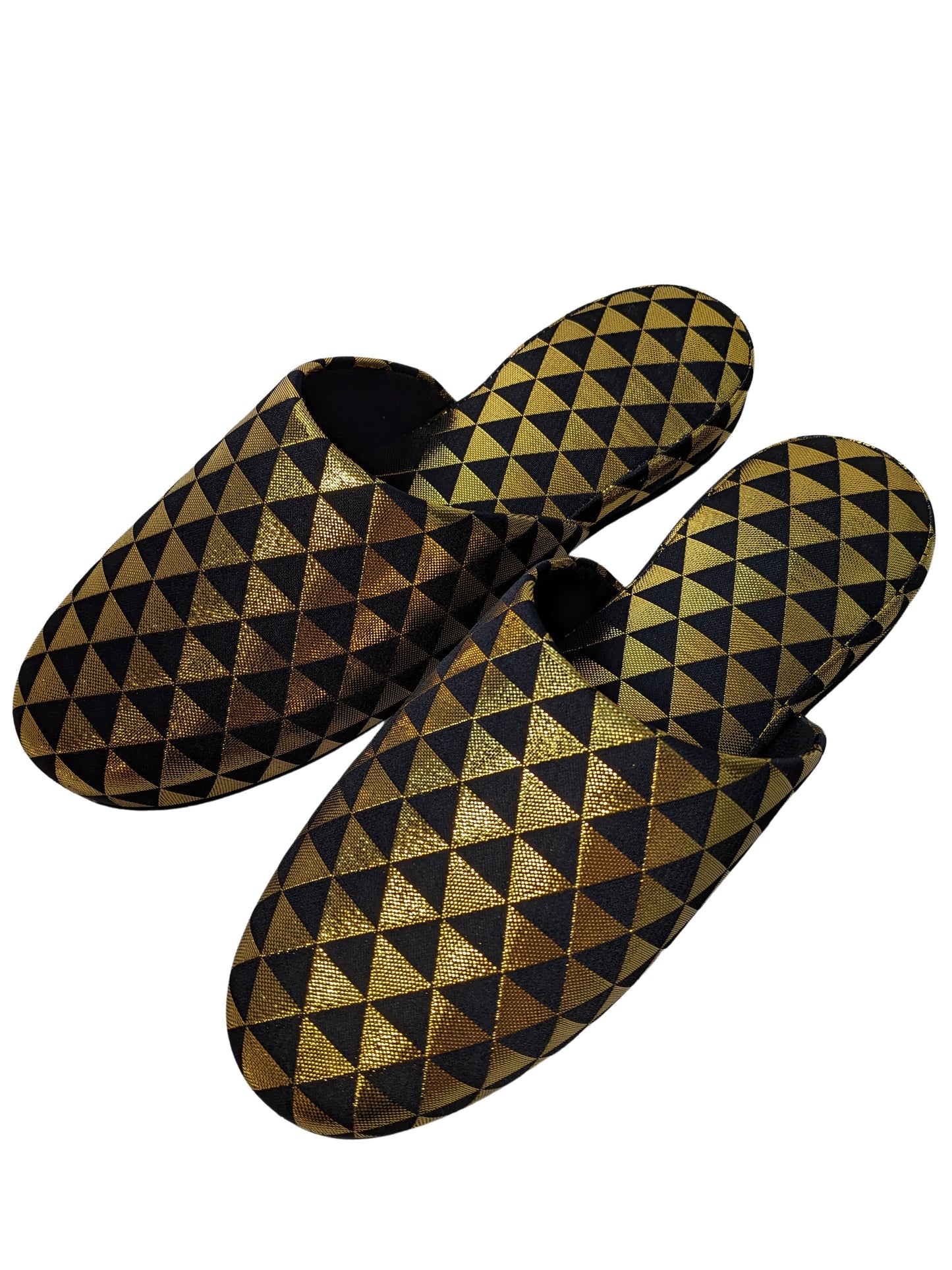 Black Gold Triangle Shiny Slippers [Large / XL]