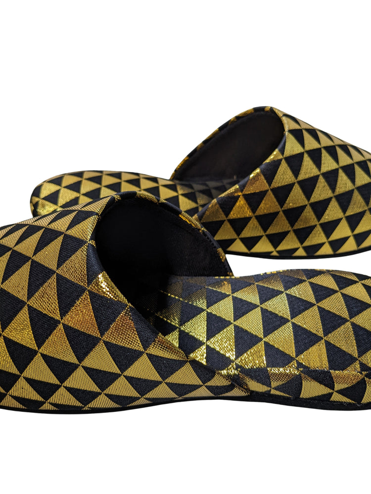 Black Gold Triangle Shiny Slippers [Large / XL]