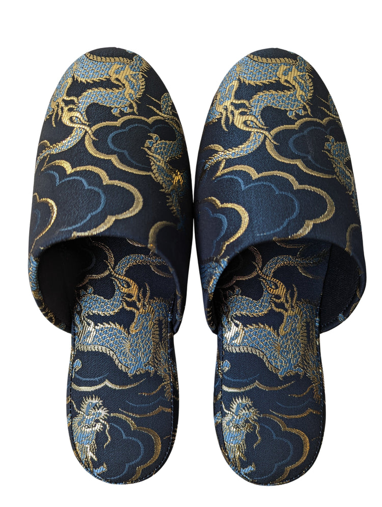 Azure Dragon Slippers [Black wool felt sole]