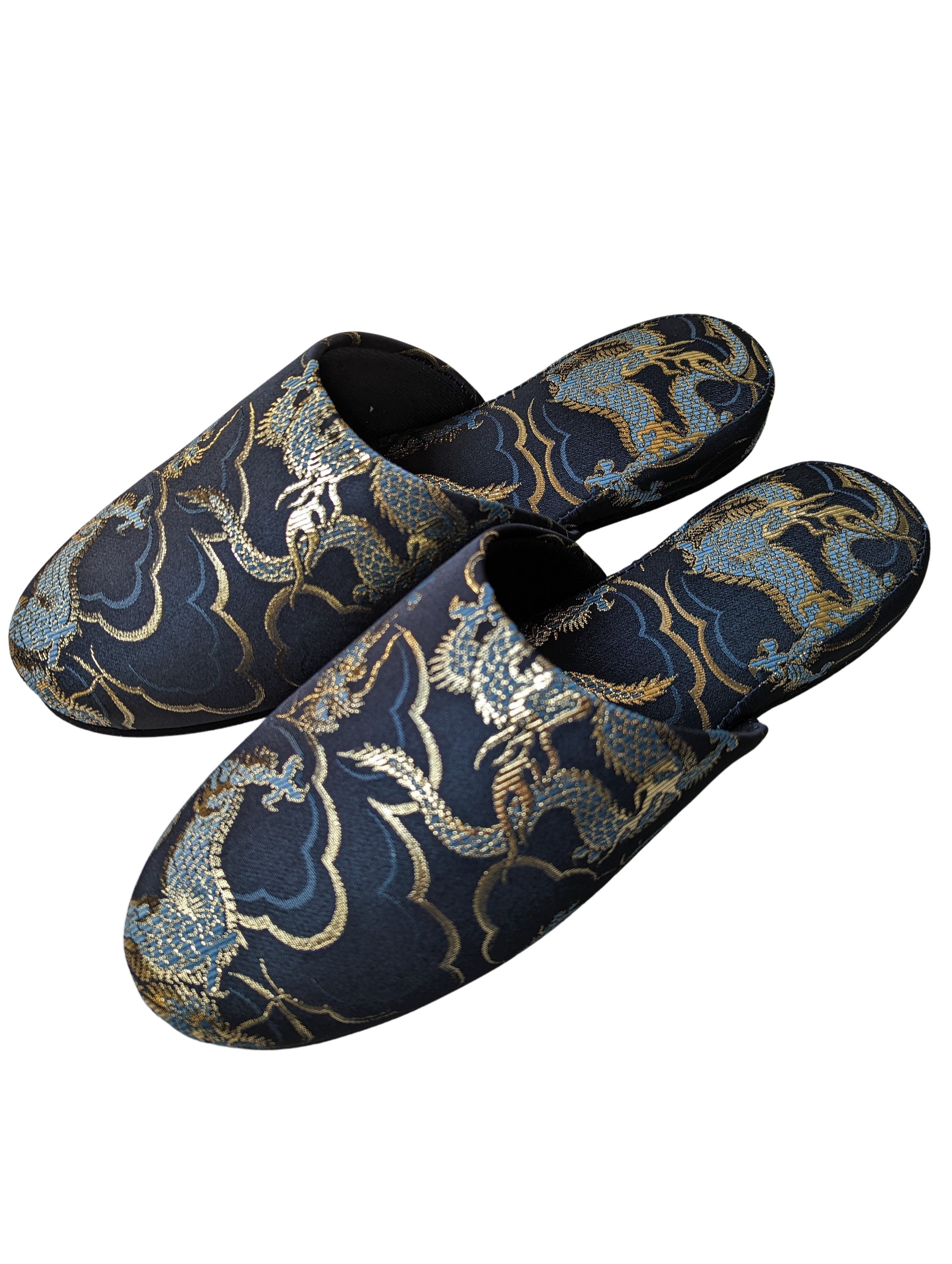Azure Dragon Slippers [Black wool felt sole] – Heiwa Slipper