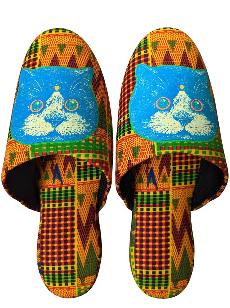 XL Satoshi Onodera / FujiTama-Chang Cat mix slippers  #2023SS01 / Silkscreen Printed Mix Slippers [Black wool felt sole] XL