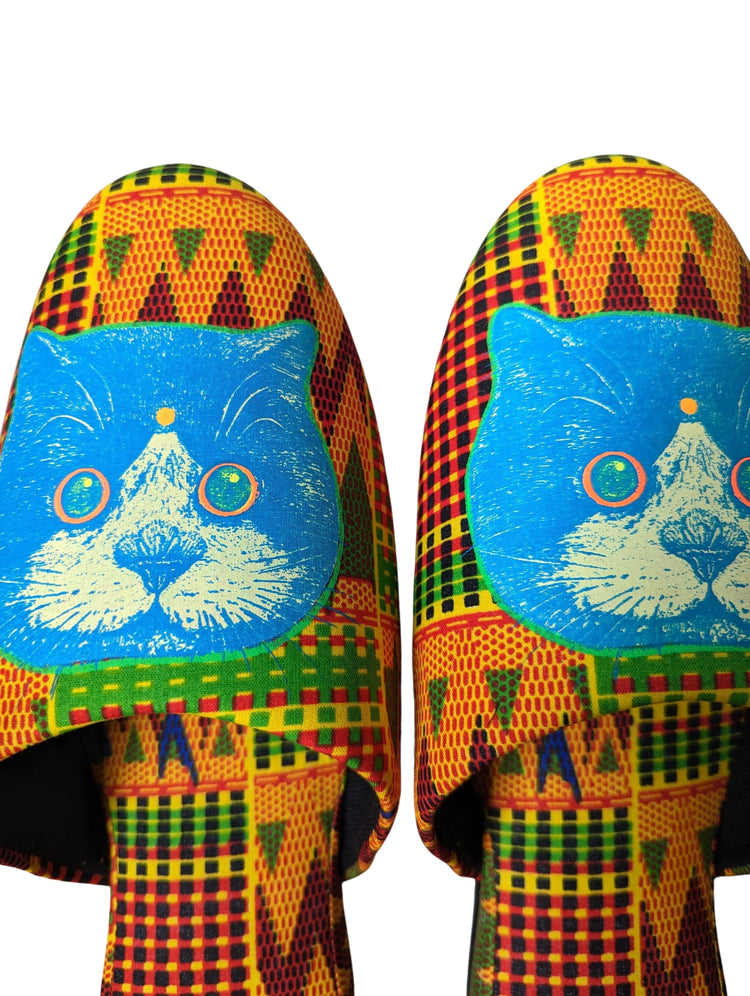 XL Satoshi Onodera / FujiTama-Chang Cat mix slippers  #2023SS01 / Silkscreen Printed Mix Slippers [Black wool felt sole] XL