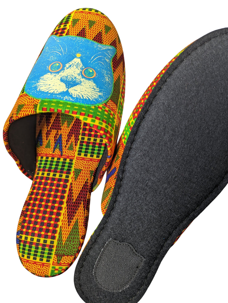 XL Satoshi Onodera / FujiTama-Chang Cat mix slippers  #2023SS01 / Silkscreen Printed Mix Slippers [Black wool felt sole] XL