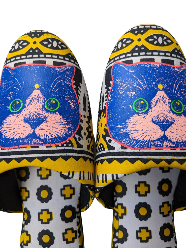 XL Satoshi Onodera / FujiTama-Chang Cat mix slippers  #2023SS-03 / Silkscreen Printed Mix Slippers [Black wool felt sole] XL