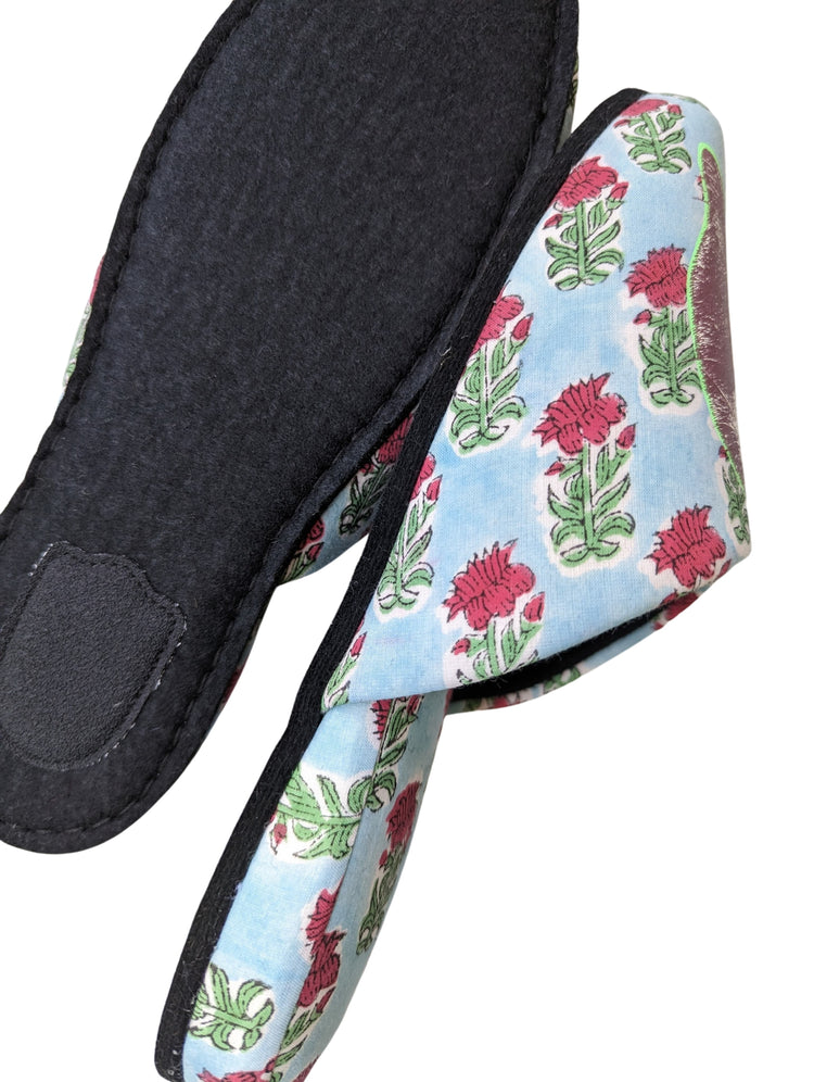 Large Satoshi Onodera / FujiTama-Chang Cat mix slippers  #20S-07 / Silkscreen Printed Mix Slippers [Black wool felt sole] Large